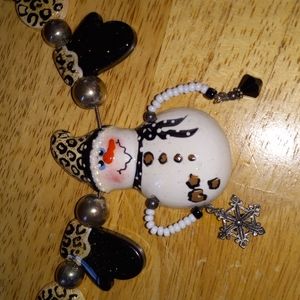 Ceramic and Silver Tone Snowman Wire Collar Necklace